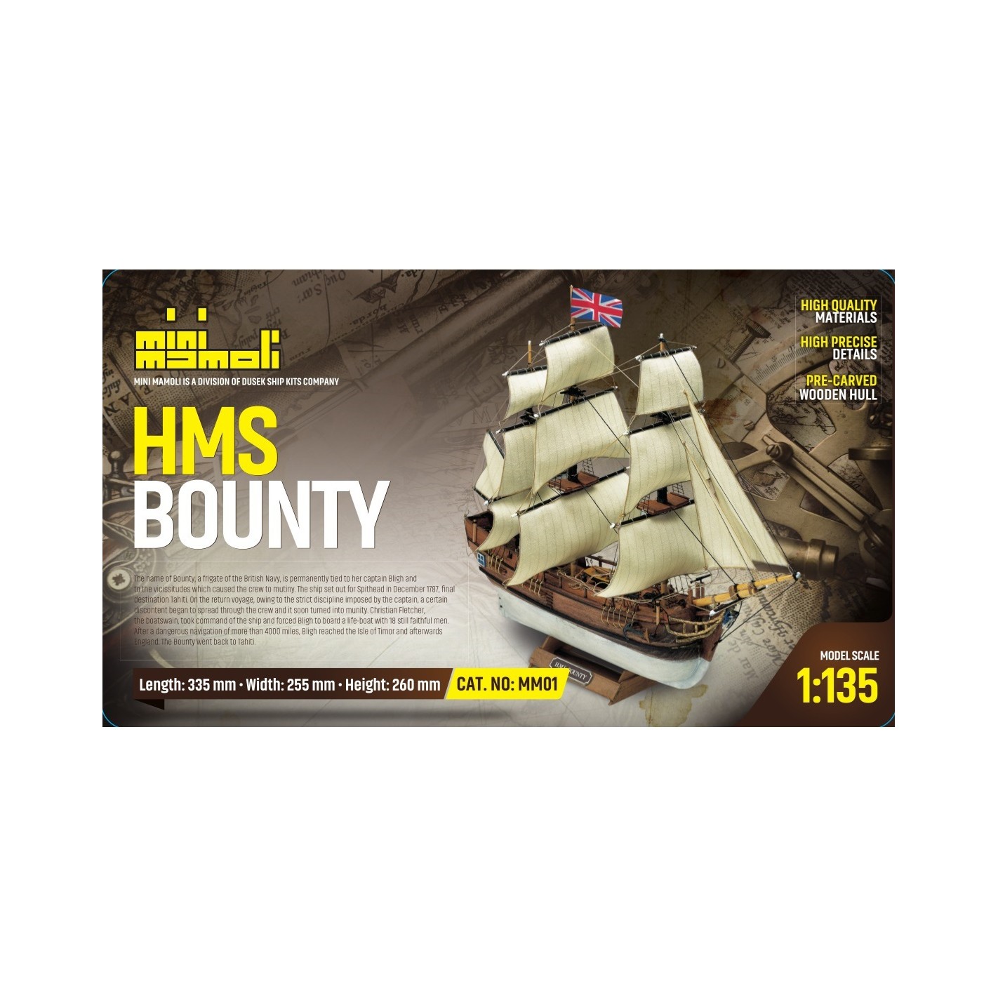 Modellismo Navale Mamoli - H.M.S. BOUNTY fregata Sc. 1:135 L. 335 mm. H.  260 mm.