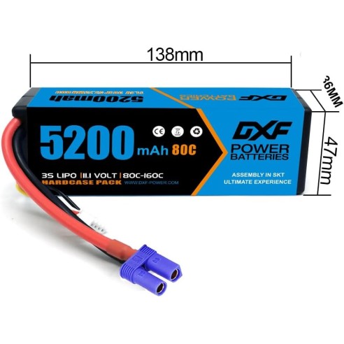 DXF 4S Lipo Batteria 14.8V 5200mAh 80C EC5